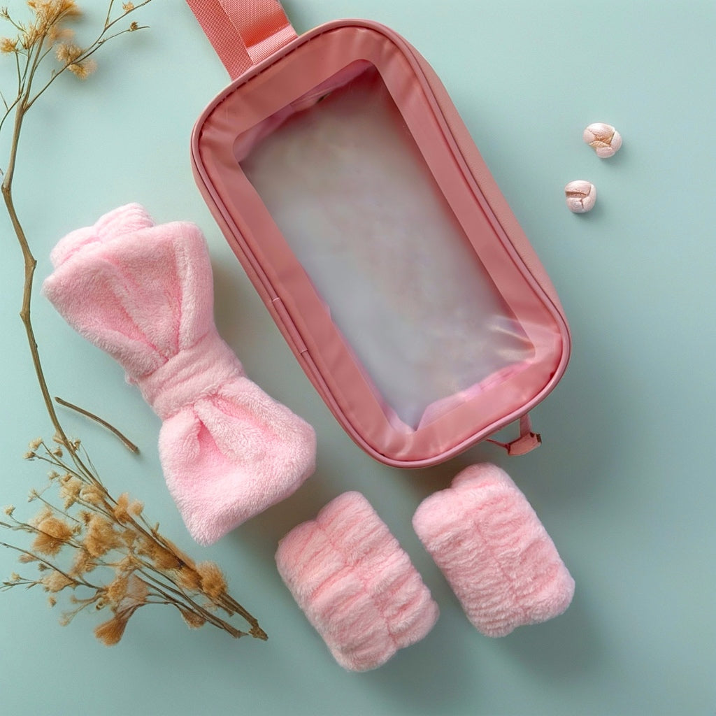 Pink Beauty & Self-Care Accessories Set with Cosmetic Pouch