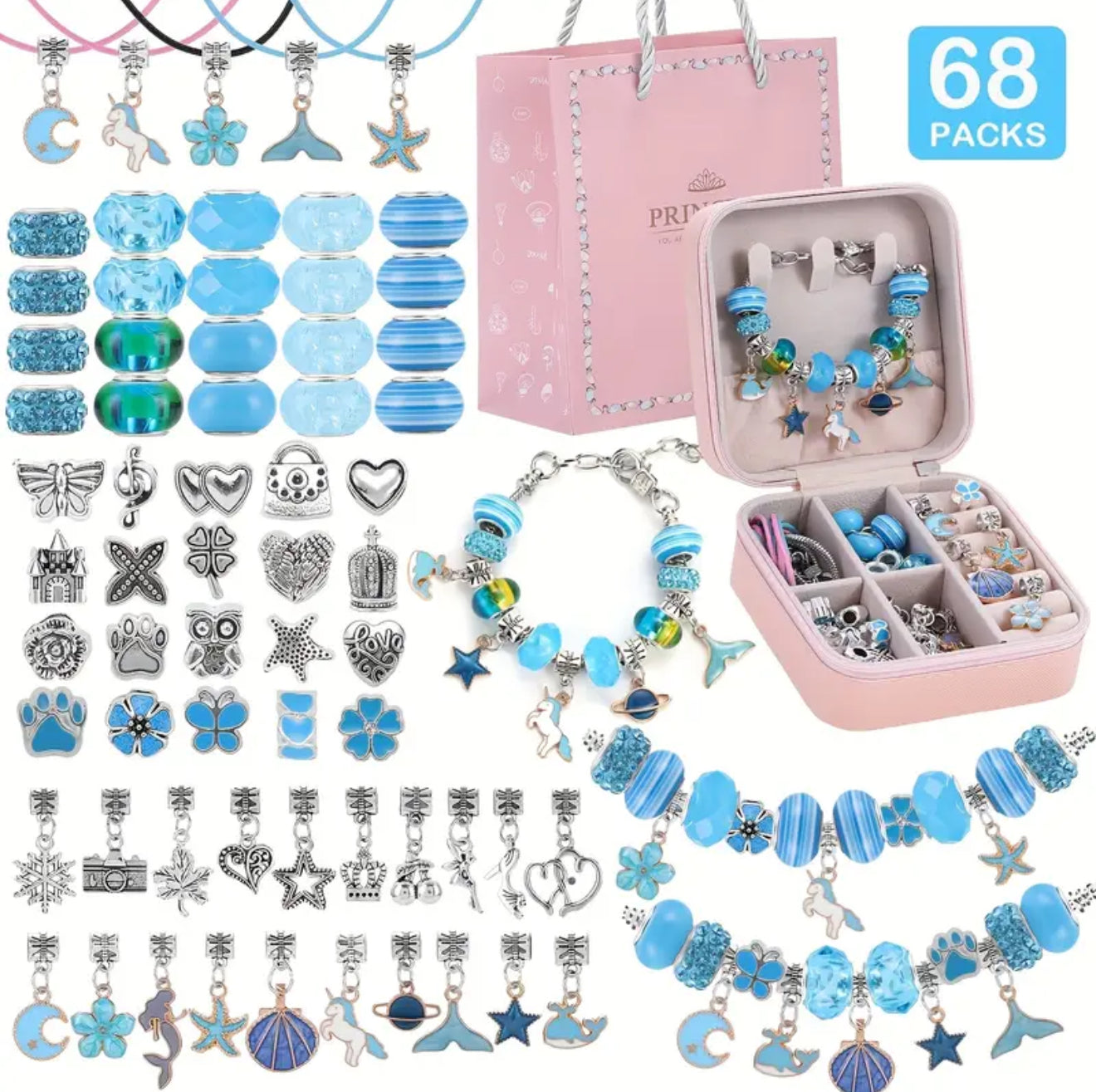 Magic Charm Bracelet Kit – Create Your Own Jewelry (68 PCS) Blue