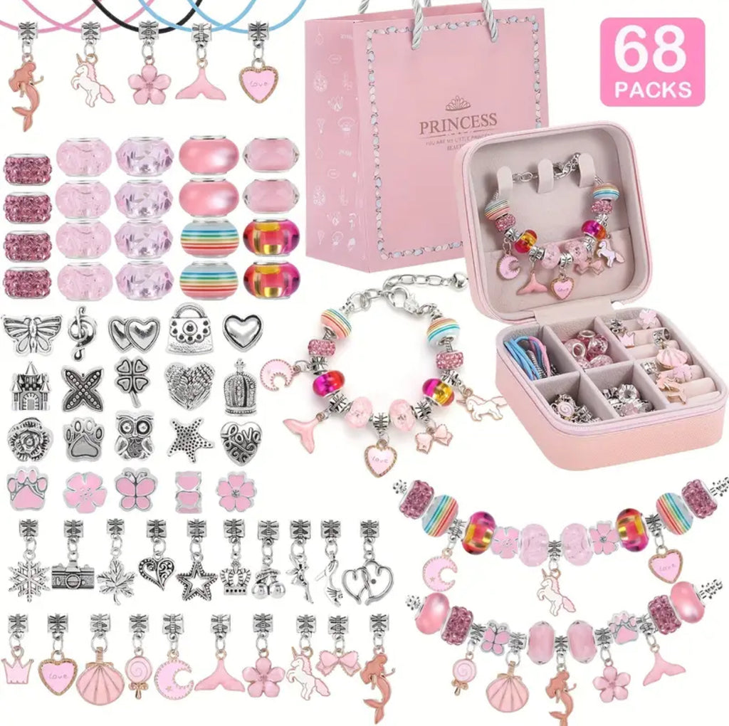 Magic Charm Bracelet Kit – Create Your Own Jewelry (68 PCS) Pink
