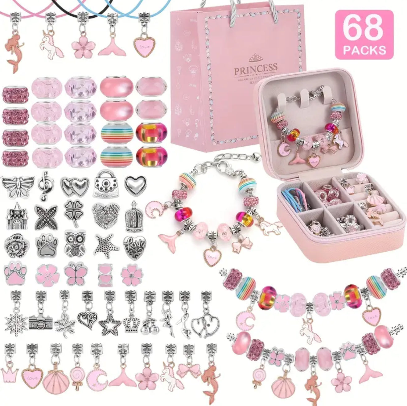 Magic Charm Bracelet Kit – Create Your Own Jewelry (68 PCS) Pink