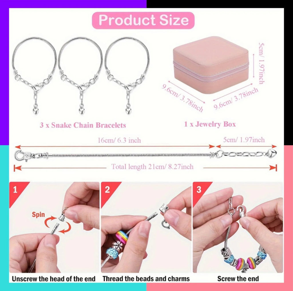 Magic Charm Bracelet Kit – Create Your Own Jewelry (68 PCS) Pink