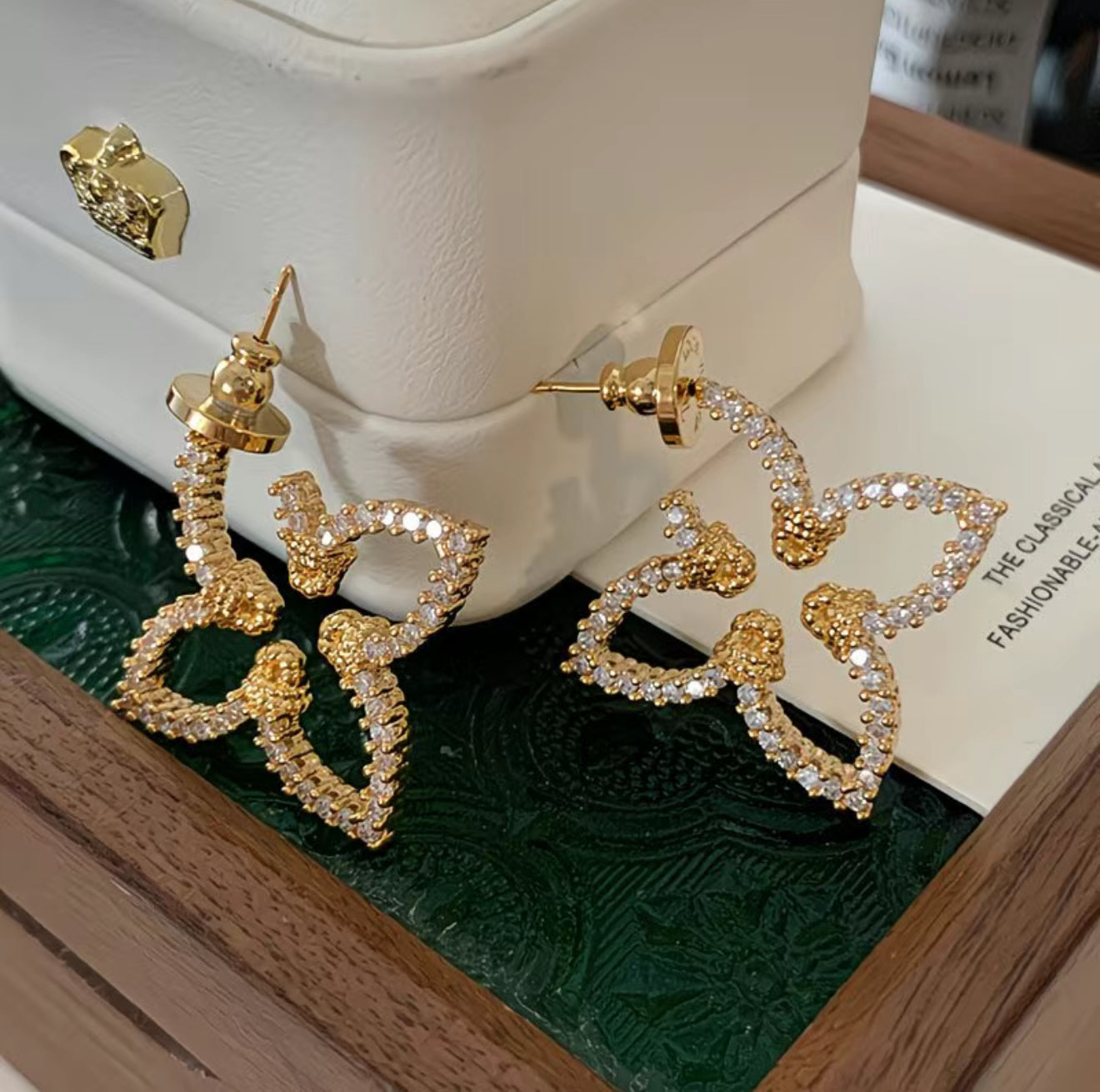 Gold-Tone Crystal Clover Earrings