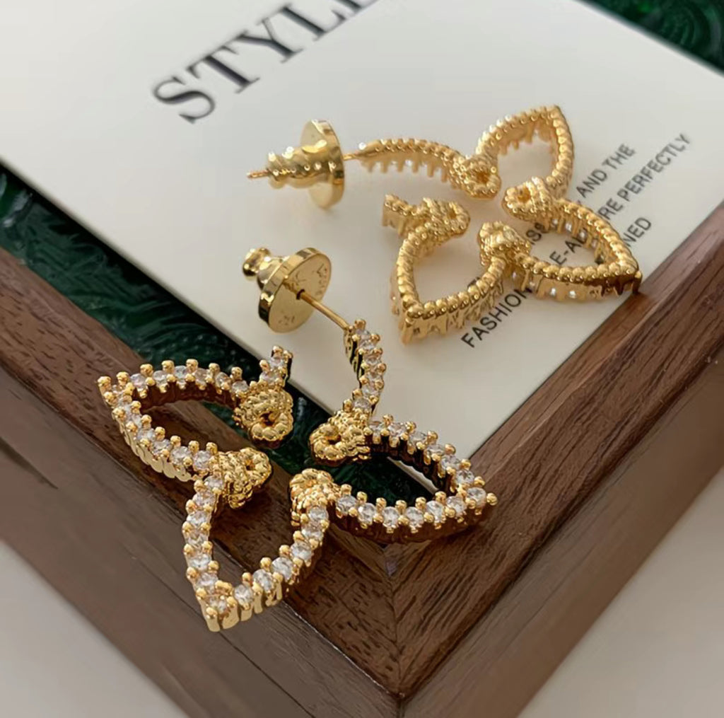 Gold-Tone Crystal Clover Earrings