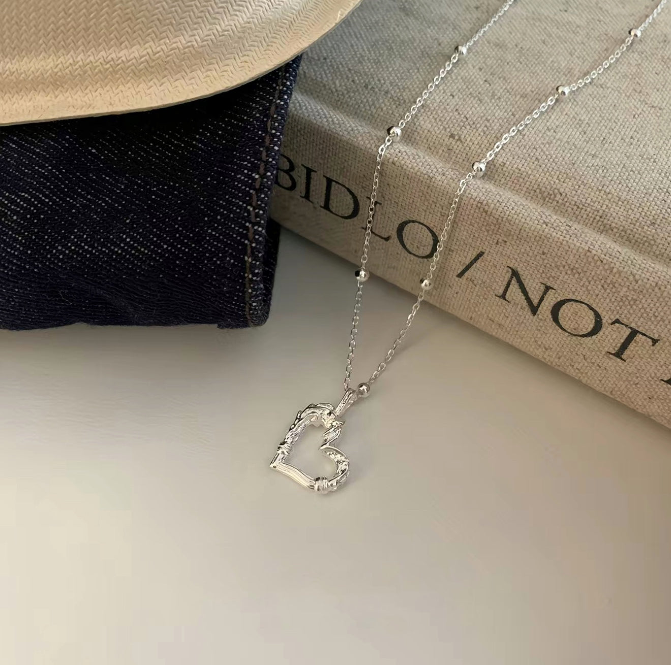 Silver-Tone Textured Heart Necklace