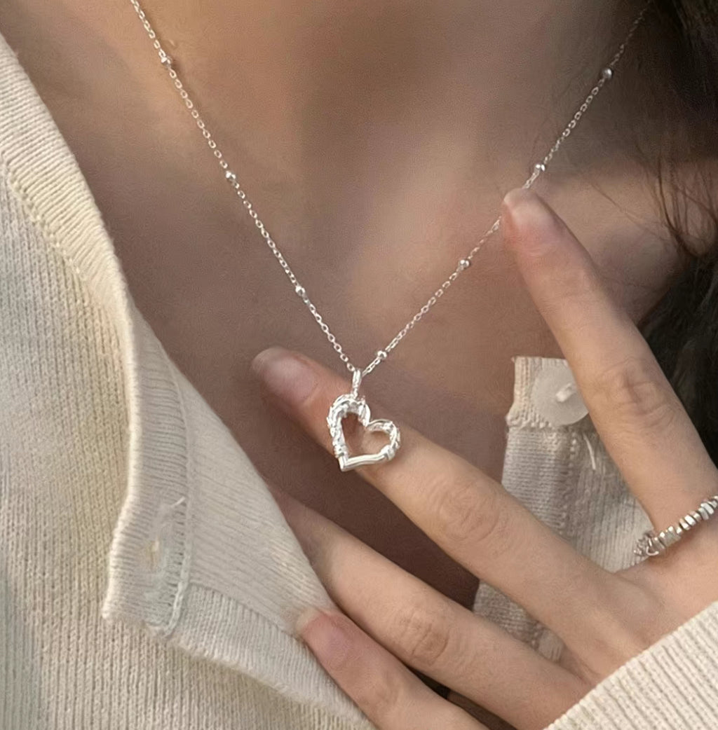 Silver-Tone Textured Heart Necklace