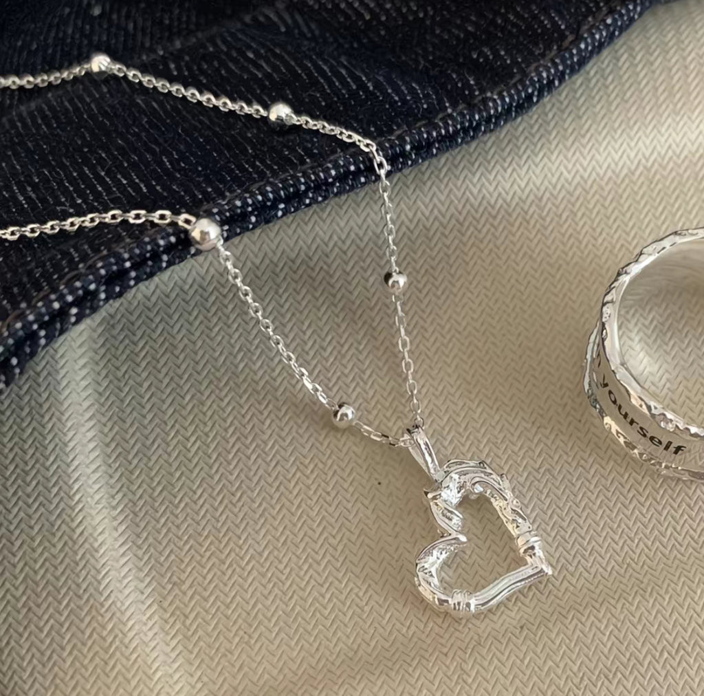 Silver-Tone Textured Heart Necklace