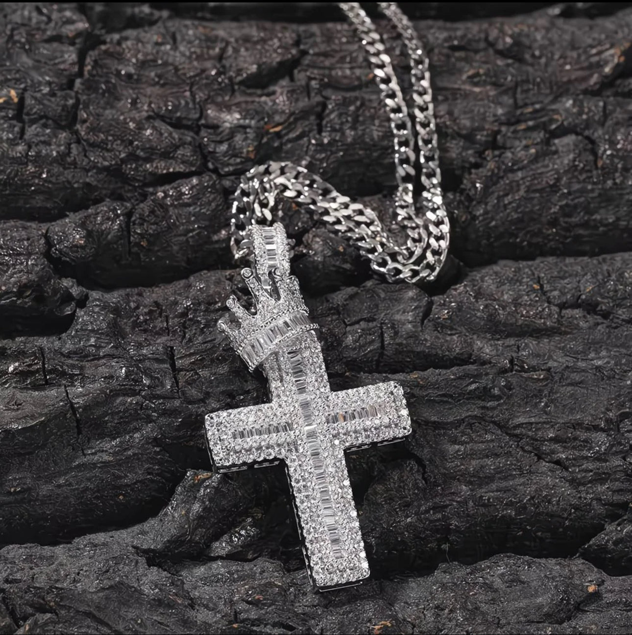 Iced Out Cross Necklace with Crown 👑✨ Statement Bling Chain – 24